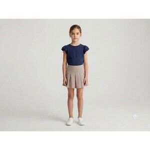 Gap Kids Khaki Pleated Stretch Skirt Size XS 4-5 Side Zip School Uniform